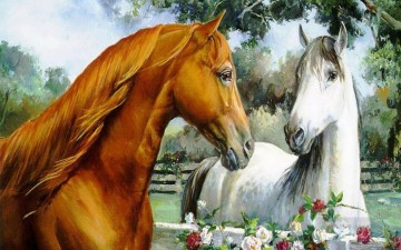 caballo marrón y blanco Pinturas al óleo